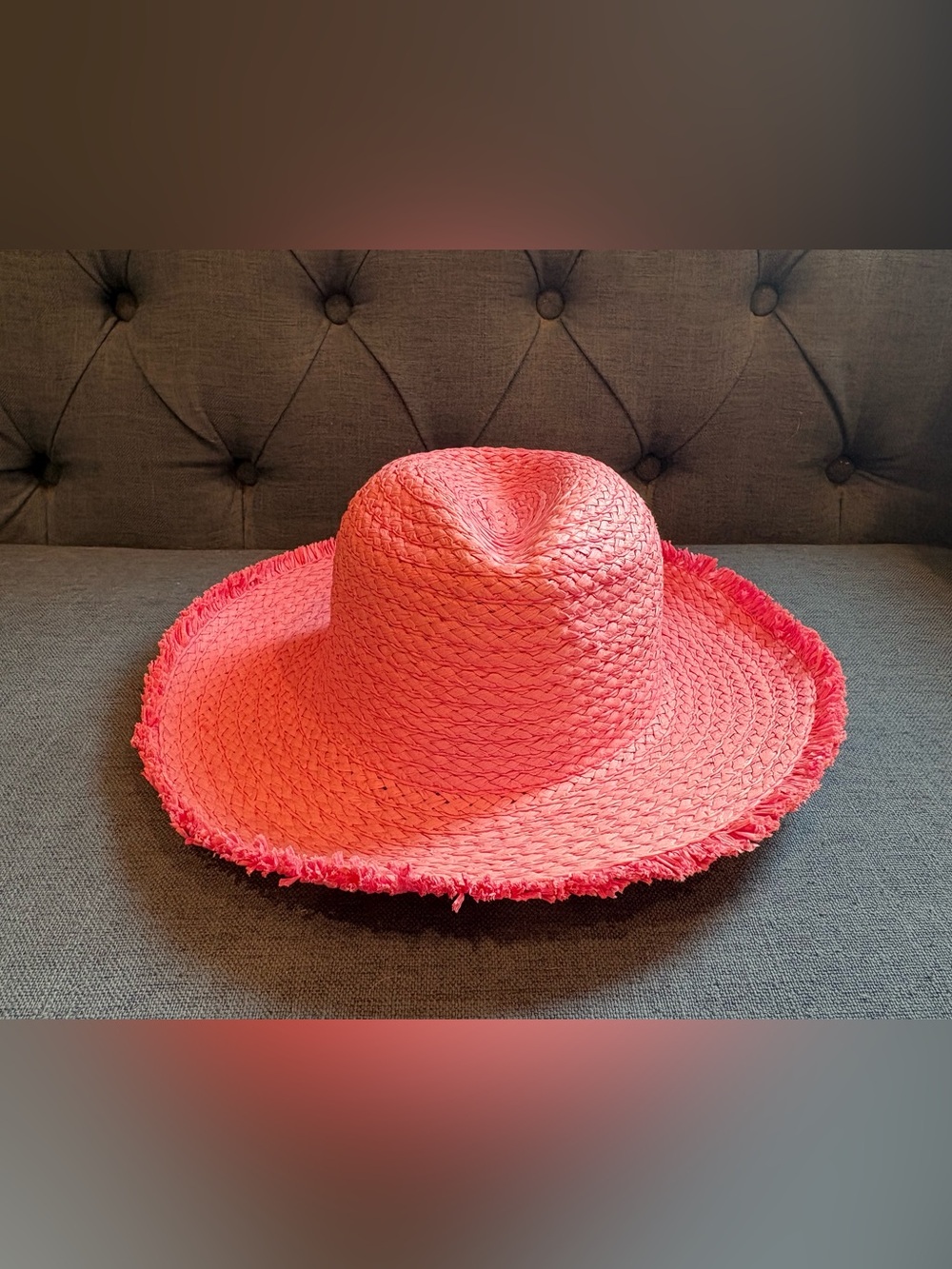 Wide Brim Straw Sun Hat in Coral Pink